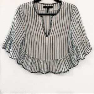 blue and white v neck peplum top